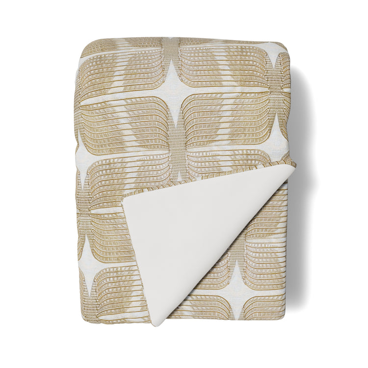 Ivory Puccini throw from the Judith Leiber Couture by Ann Gish collection, displayed as a product silo and featuring gold embroidered butterfly motifs. - THPUK‑IVO