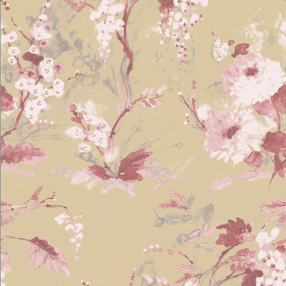 Jardin Fleur Pink/Gold Yardage